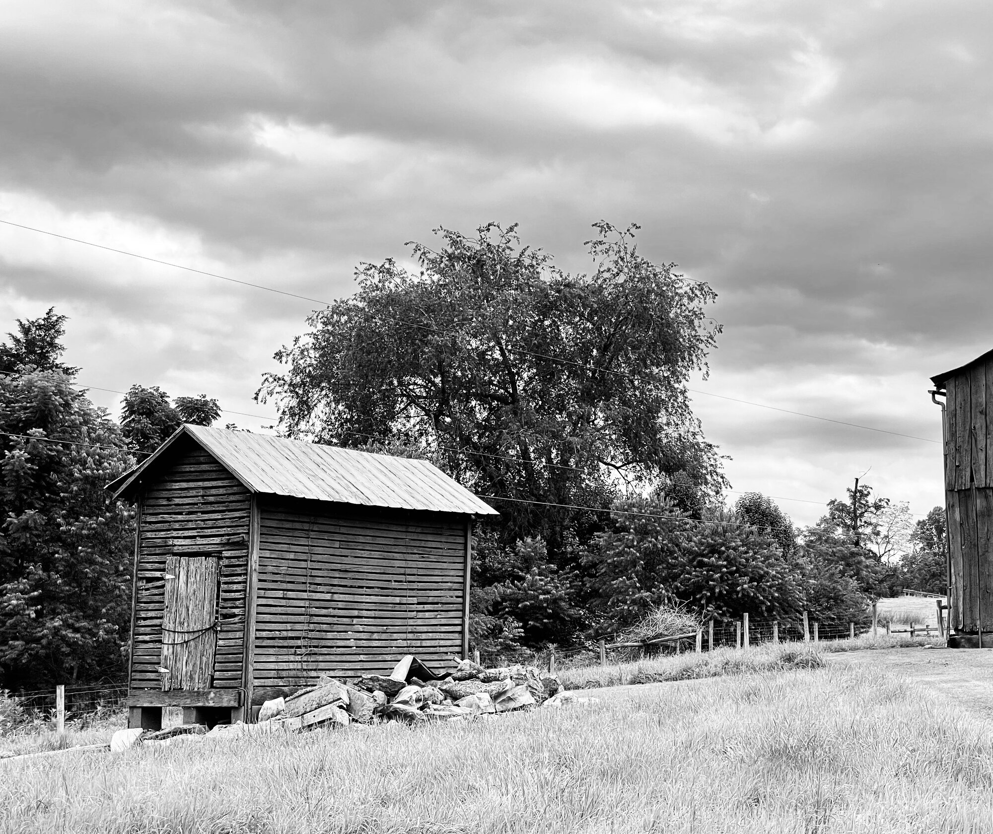 Historic outbuilding in monochrome